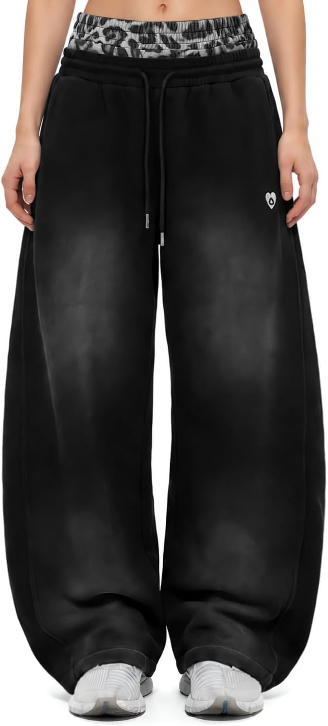 Aelfric Eden Washed Leopard Double Waist Baggy Sweatpants Unisex