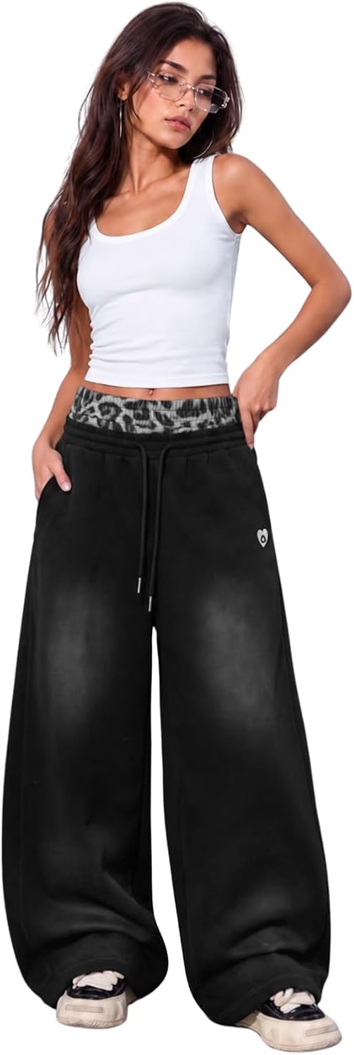 Aelfric Eden Washed Leopard Double Waist Baggy Sweatpants Unisex