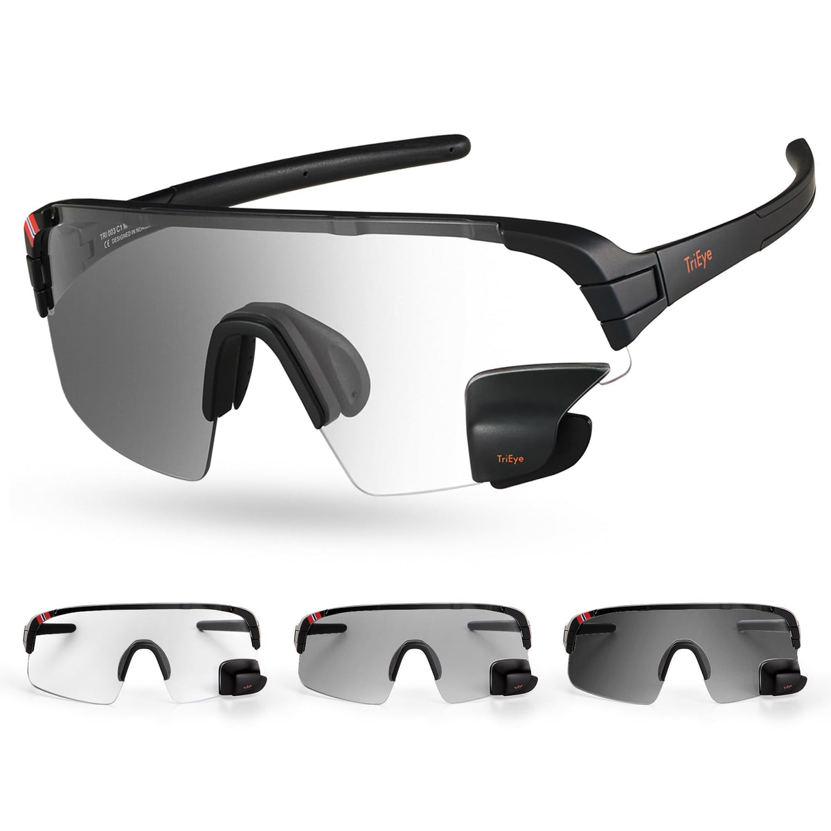 TriEye Cycling Glasses with Rearview Mirror, UV400 Bike Sunglasses