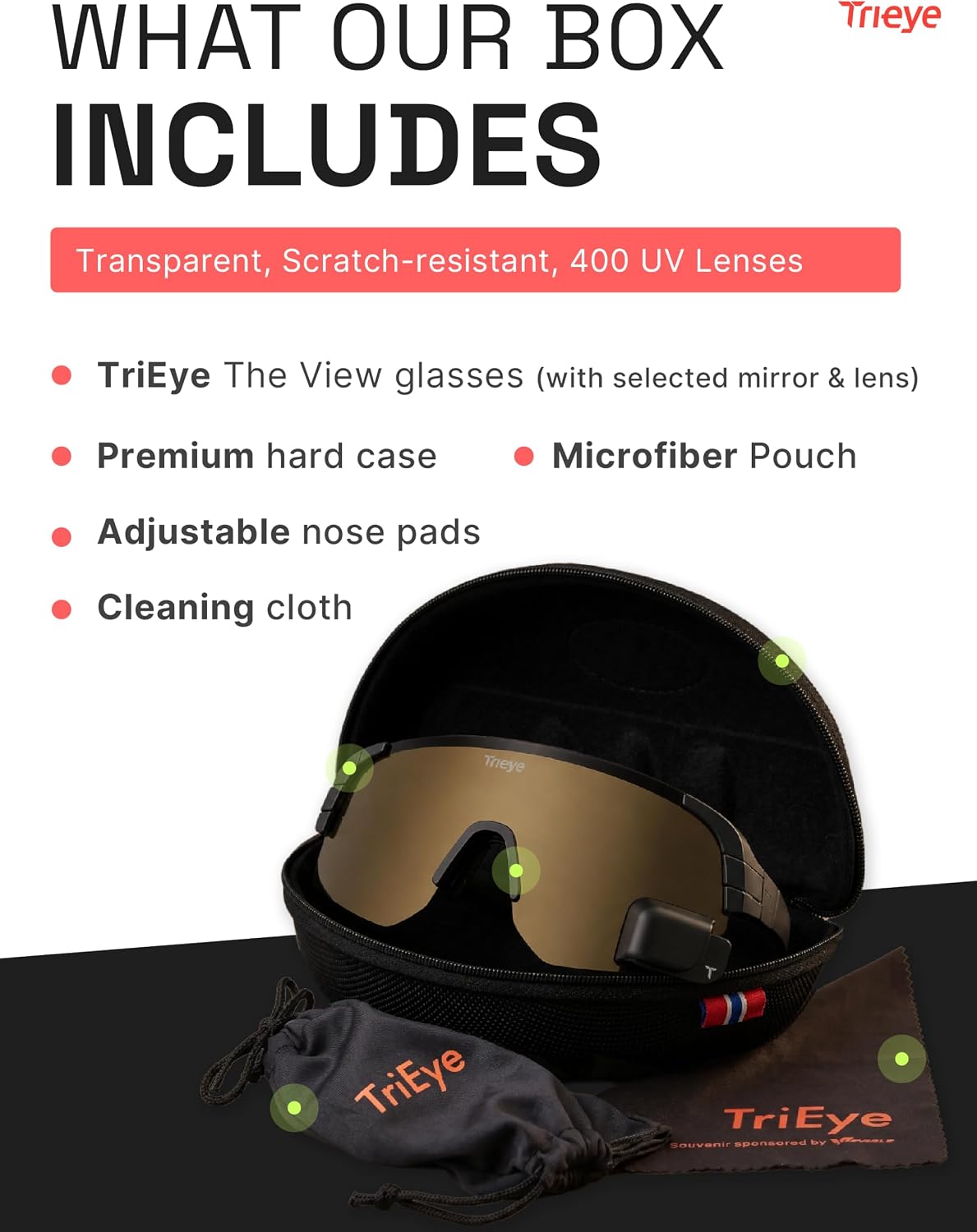 TriEye Cycling Glasses with Rearview Mirror, UV400 Bike Sunglasses