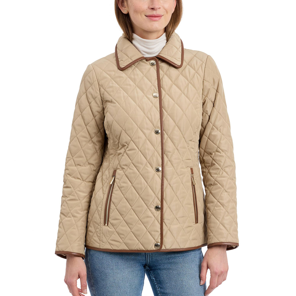 Michael Kors Womens Diamond Quilted Jacket for Women, Stylish Lightweight Jacket with Trim Detail