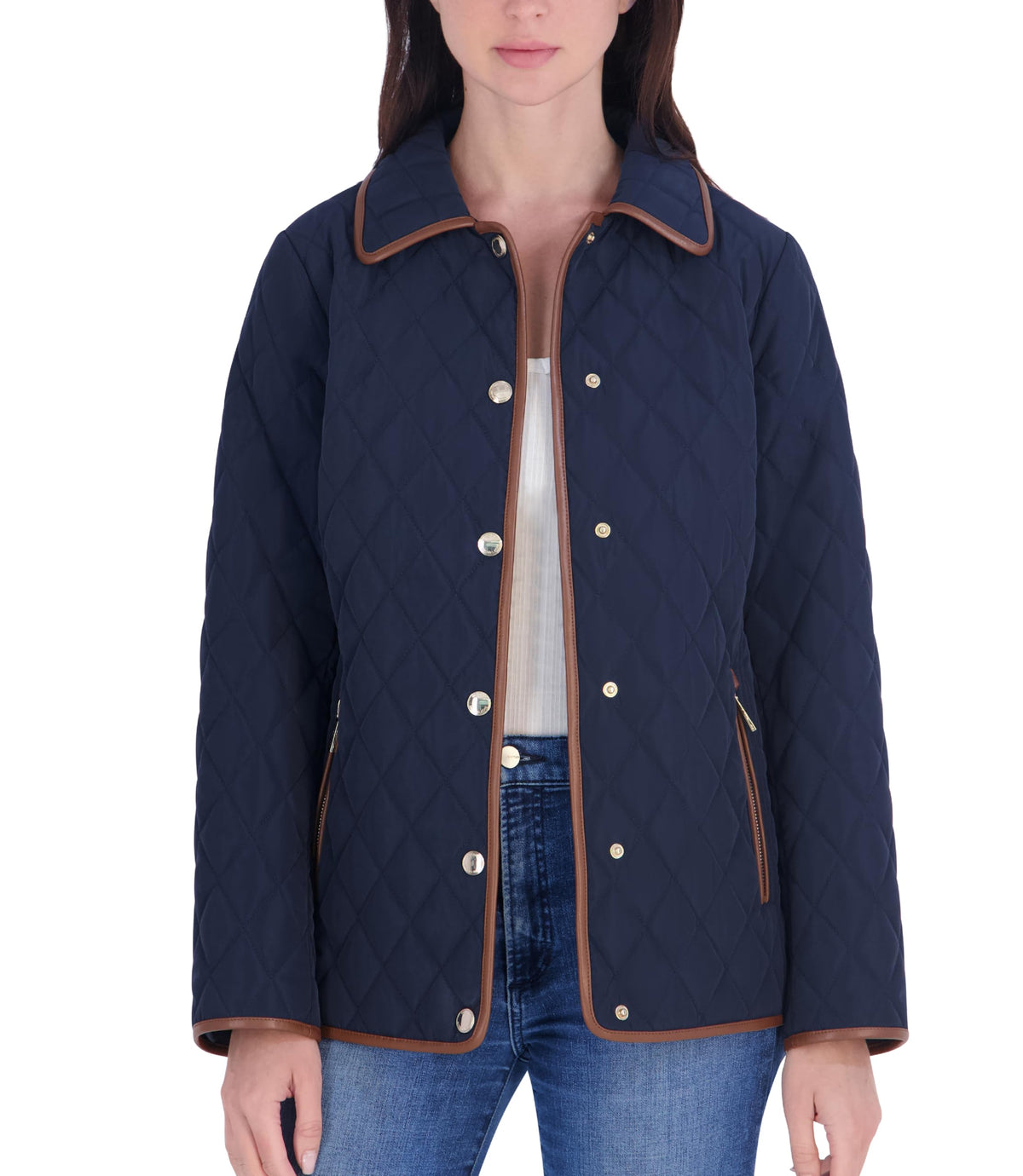 Michael Kors Womens Diamond Quilted Jacket for Women, Stylish Lightweight Jacket with Trim Detail