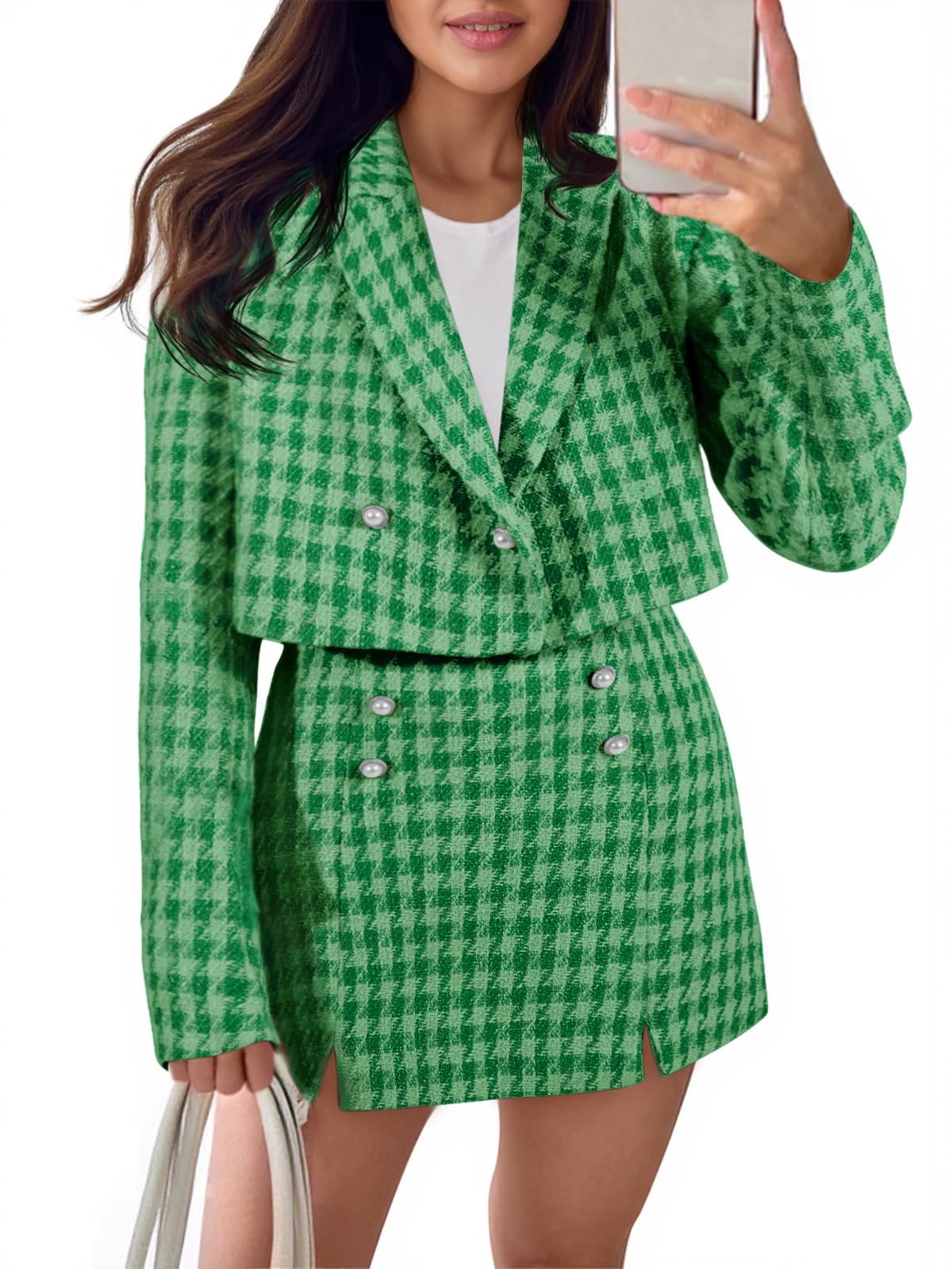 Cicy Bell Womens Cropped Tweed Blazer Sets 2 Piece Outfits and Mini Skirt Sets Business Casual Suits