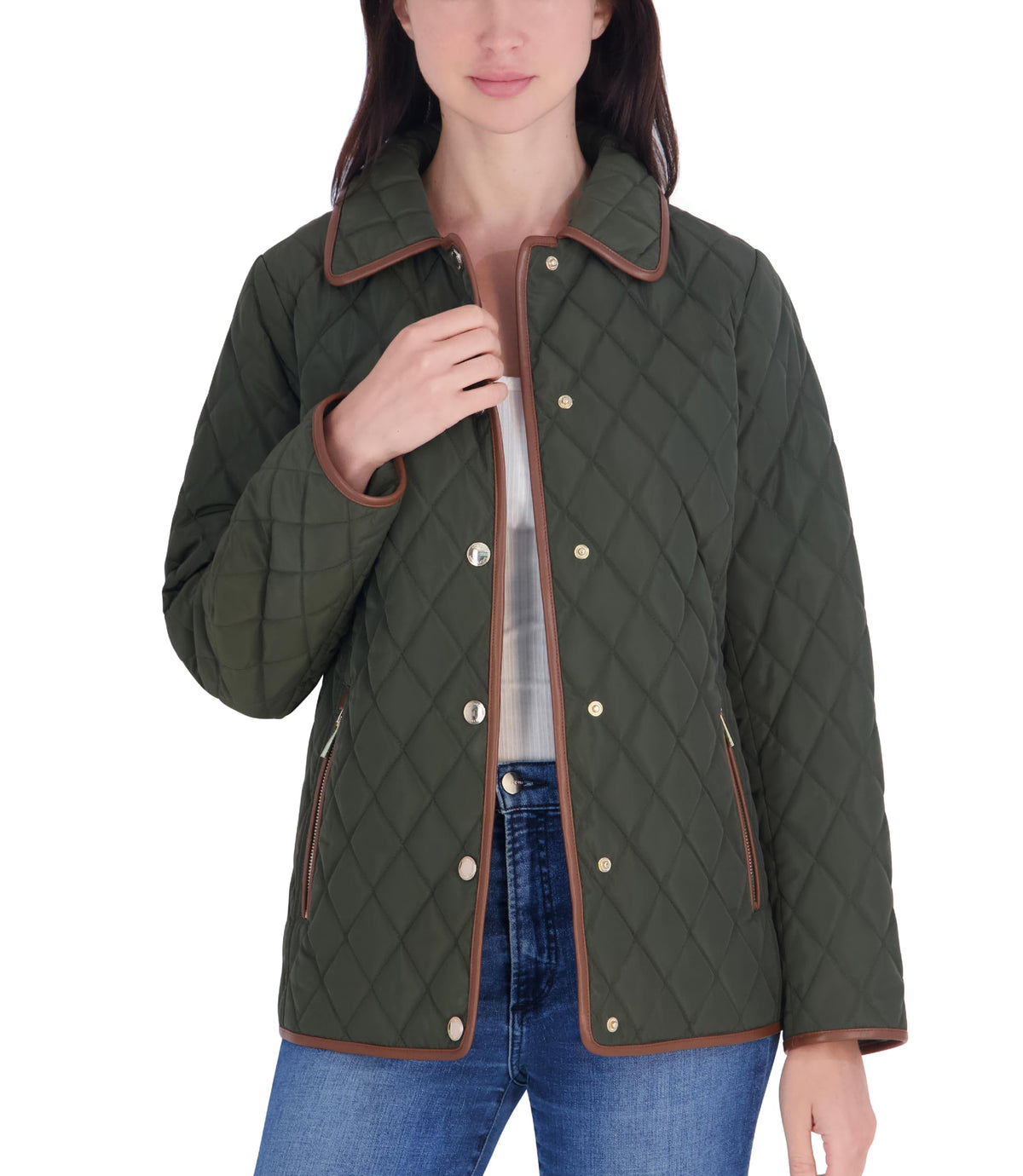 Michael Kors Womens Diamond Quilted Jacket for Women, Stylish Lightweight Jacket with Trim Detail