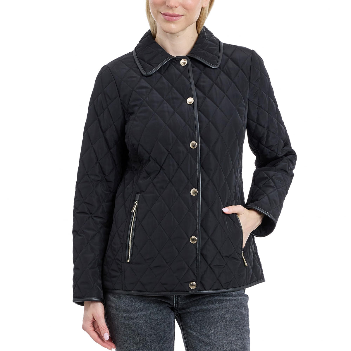Michael Kors Womens Diamond Quilted Jacket for Women, Stylish Lightweight Jacket with Trim Detail