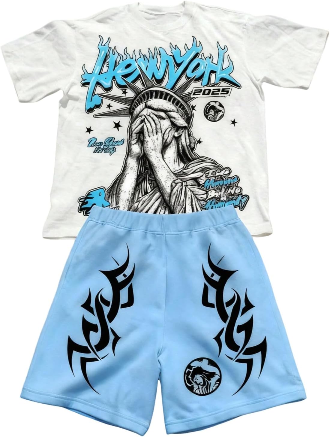 VIPWOLF Boy's Clothing Sets Y2K Short Sleeve Oversized Cool Graphic Tees and Gothic Sweat Shorts Streetwear