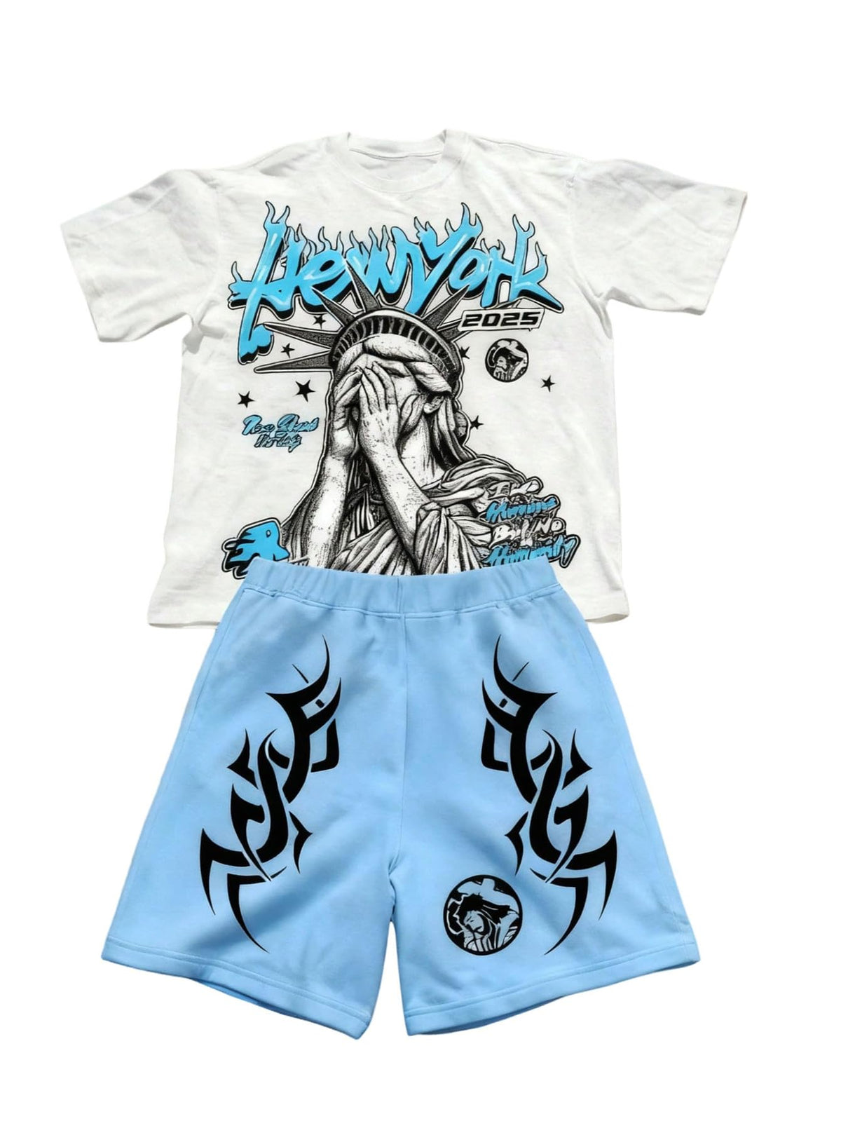 VIPWOLF Boy's Clothing Sets Y2K Short Sleeve Oversized Cool Graphic Tees and Gothic Sweat Shorts Streetwear