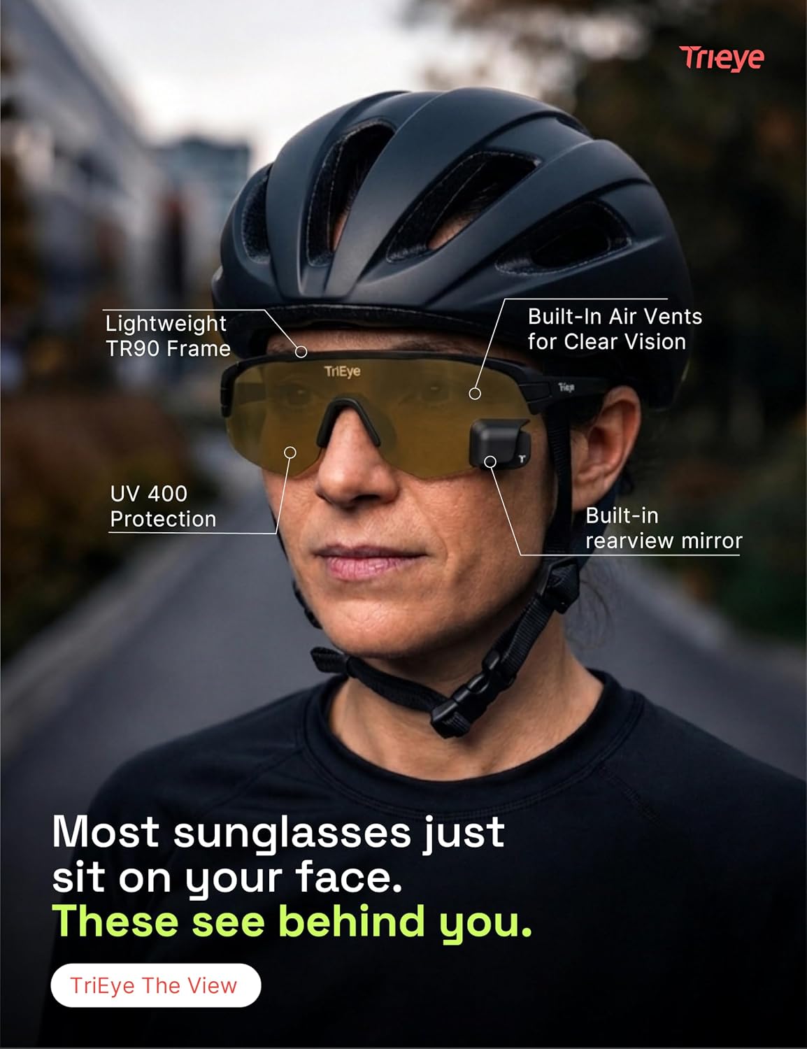 TriEye Cycling Glasses with Rearview Mirror, UV400 Bike Sunglasses