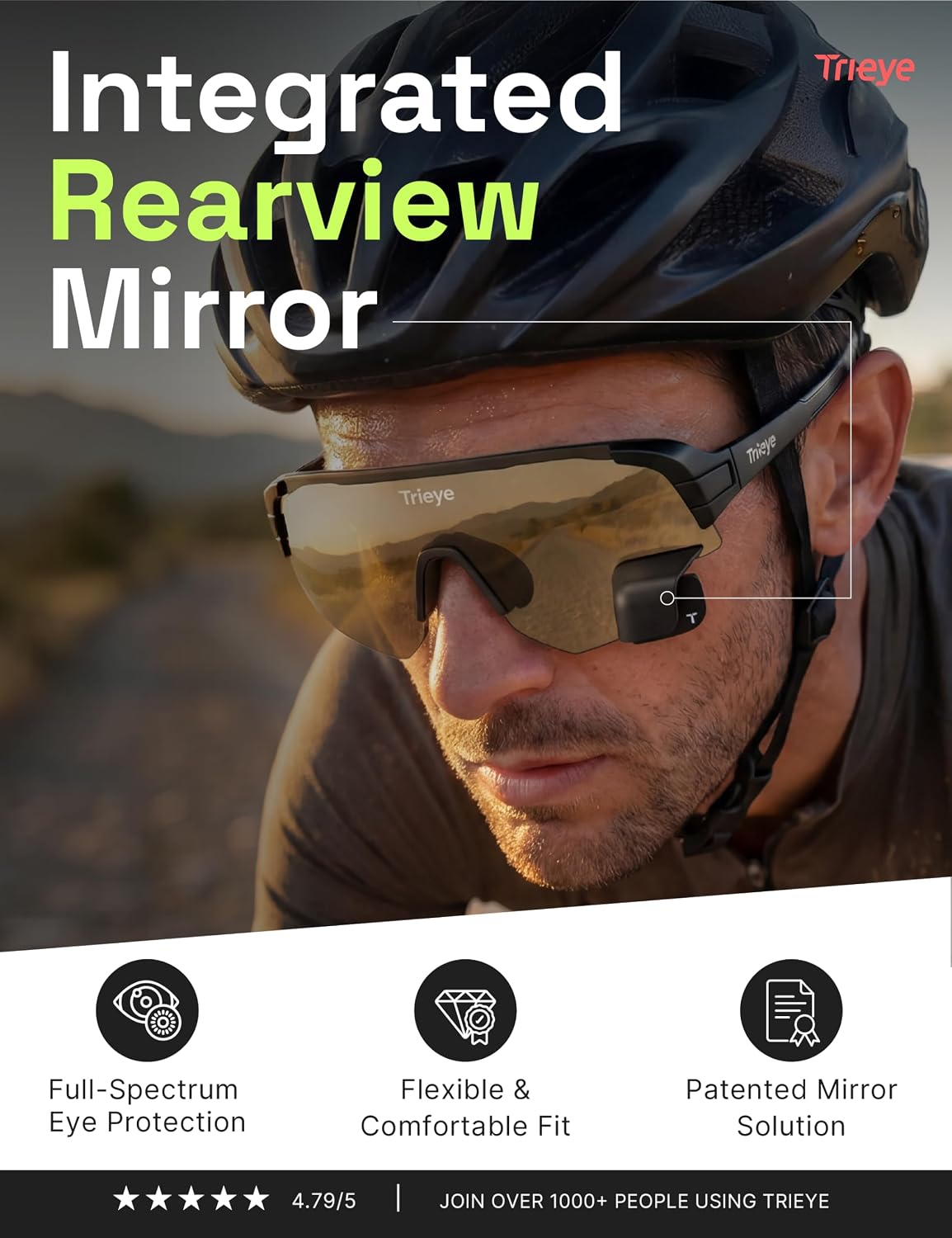 TriEye Cycling Glasses with Rearview Mirror, UV400 Bike Sunglasses