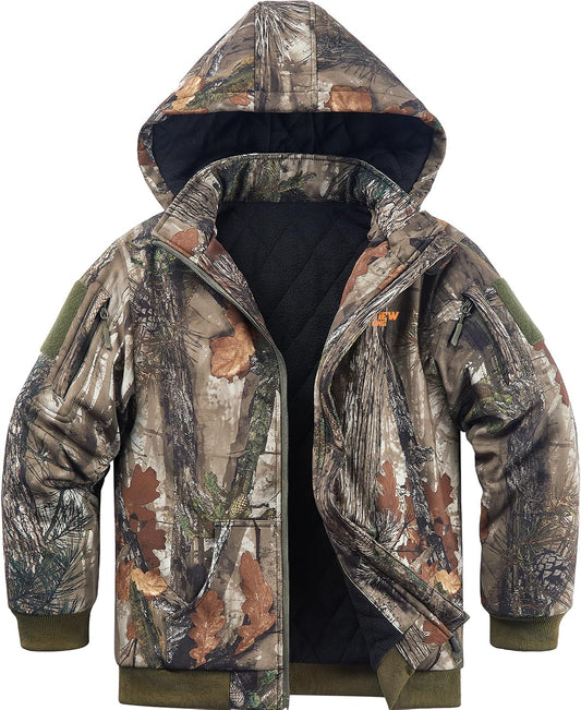 NEW VIEW Kids Camo Hunting Clothes Silent, Youth Hunting Jacket for Cold Winter, Camouflage Hunting Coat for Boys & Girls