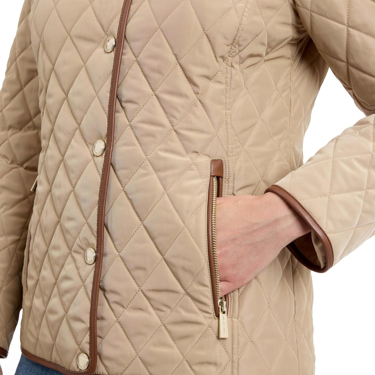 Michael Kors Womens Diamond Quilted Jacket for Women, Stylish Lightweight Jacket with Trim Detail