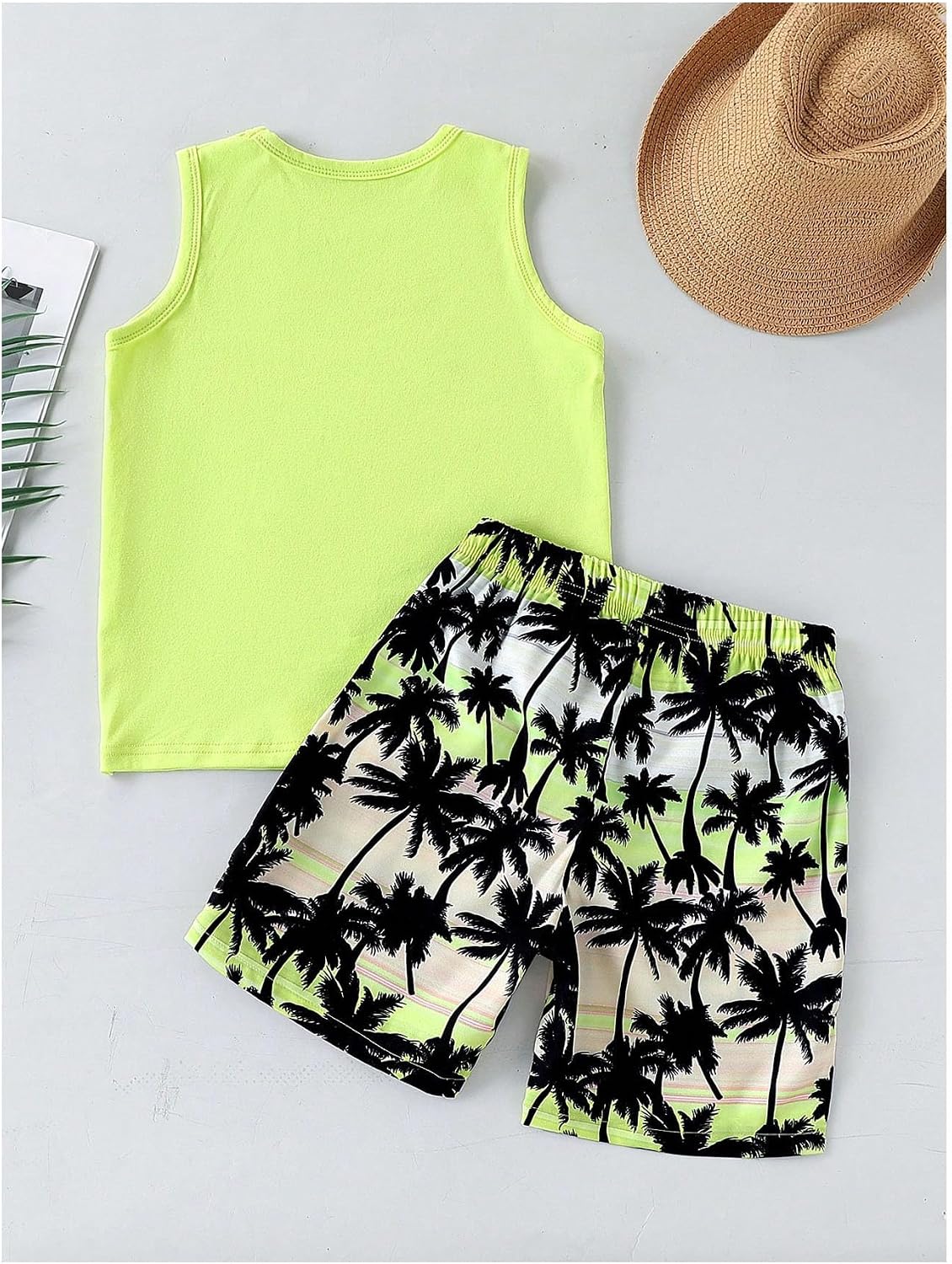 VIPWOLF Boy's Summer Outfits Sleeveless Tank Top and Tropical Print Shorts