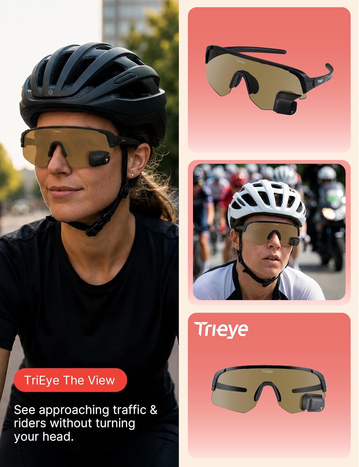 TriEye Cycling Glasses with Rearview Mirror, UV400 Bike Sunglasses