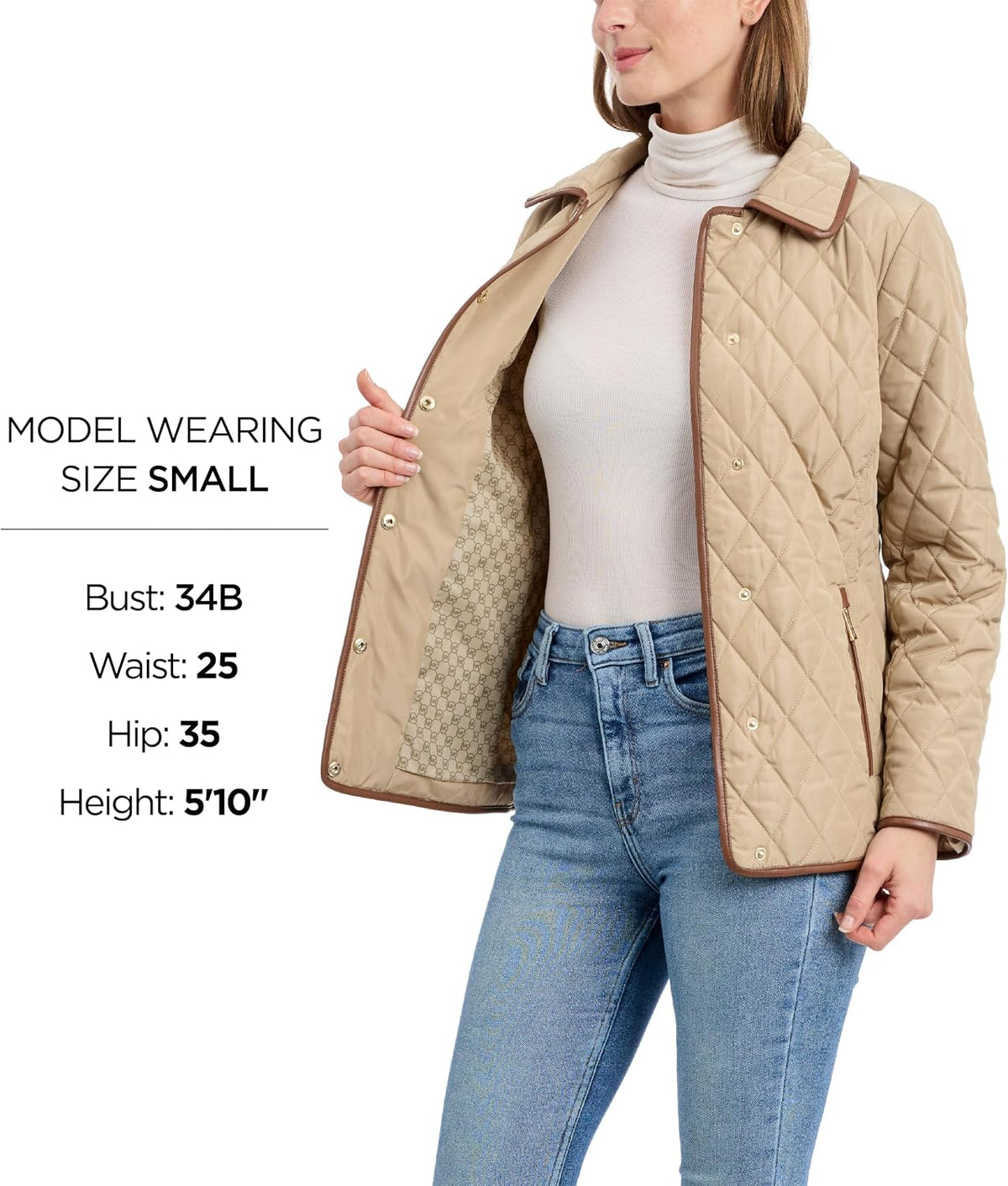 Michael Kors Womens Diamond Quilted Jacket for Women, Stylish Lightweight Jacket with Trim Detail