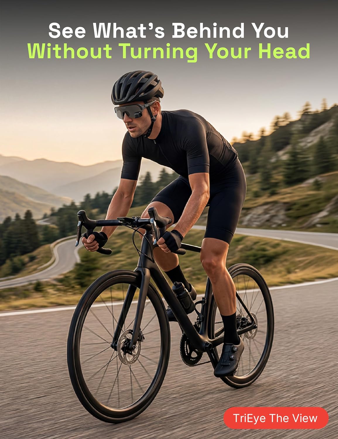 TriEye Cycling Glasses with Rearview Mirror, UV400 Bike Sunglasses