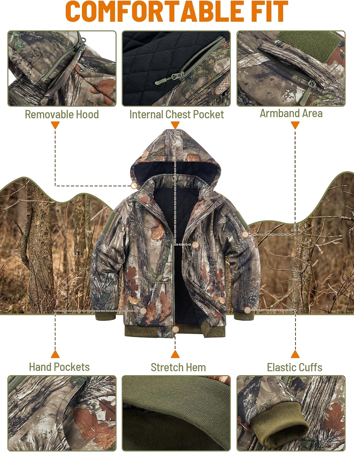 NEW VIEW Kids Camo Hunting Clothes Silent, Youth Hunting Jacket for Cold Winter, Camouflage Hunting Coat for Boys & Girls