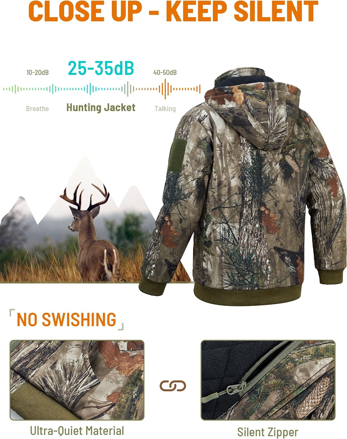 NEW VIEW Kids Camo Hunting Clothes Silent, Youth Hunting Jacket for Cold Winter, Camouflage Hunting Coat for Boys & Girls